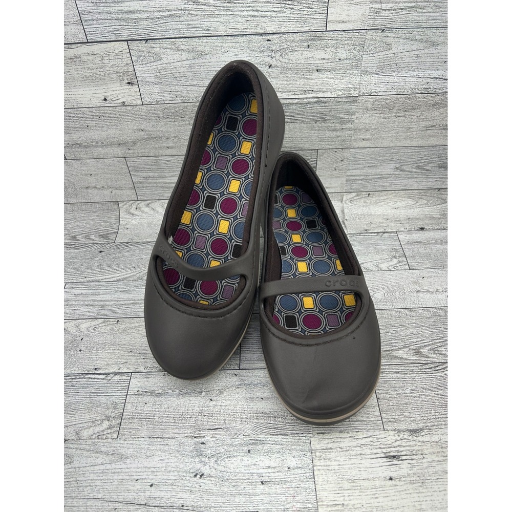 Crocs Mary Jane Flats Dark Brown Women Size 8 Comfort‎ Casual Shoes